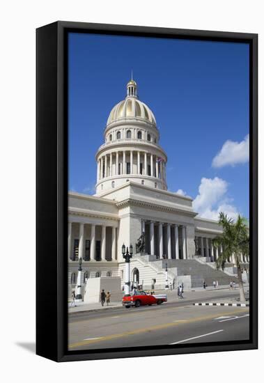 Capitol Building with Classic Old Car, Old Town, Havana, Cuba-Richard Maschmeyer-Framed Stretched Canvas