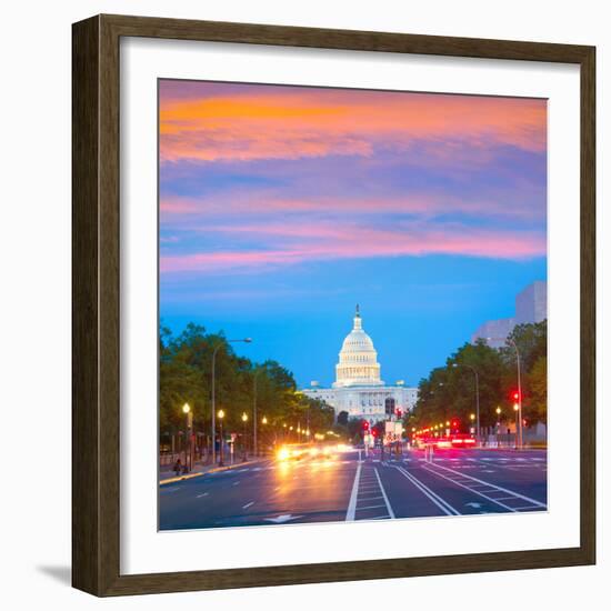 Capitol Sunset Pennsylvania Avenue Congress Washington DC USA-holbox-Framed Photographic Print