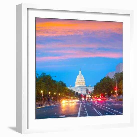 Capitol Sunset Pennsylvania Avenue Congress Washington DC USA-holbox-Framed Photographic Print