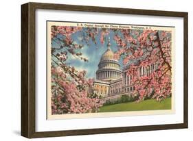 Capitol Through Cherry Blossoms-null-Framed Art Print