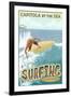 Capitola, California - Capitola by the Sea Surfer Scene-Lantern Press-Framed Art Print