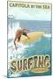 Capitola, California - Capitola by the Sea Surfer Scene-Lantern Press-Mounted Art Print