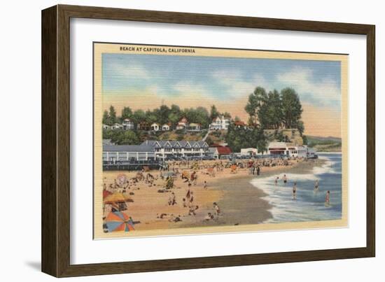 Capitola, California - Swimmers & Sunbathers on the Beach-Lantern Press-Framed Art Print
