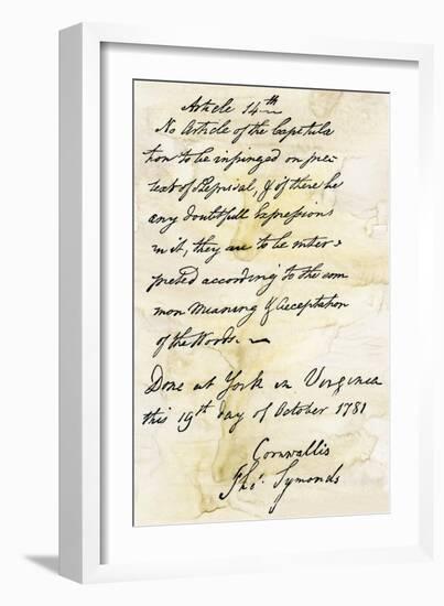 Capitulation Document from Lord Cornwallis to General Washington at Yorktown, c.1781-null-Framed Giclee Print