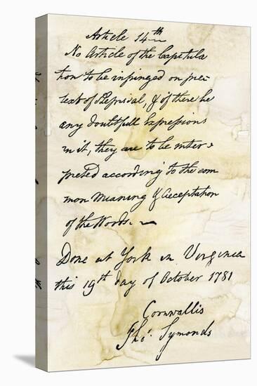 Capitulation Document from Lord Cornwallis to General Washington at Yorktown, c.1781-null-Stretched Canvas