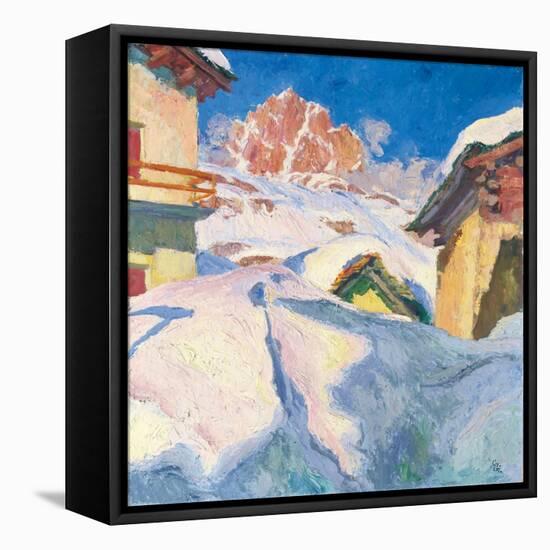 Capolago in Winter with a View of Piz Lagrev, 1928-Giovanni Giacometti-Framed Stretched Canvas