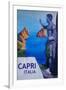 Capri view with Ancient Roman Empire Statue Poster-Markus Bleichner-Framed Art Print