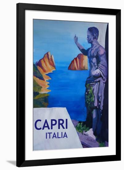 Capri view with Ancient Roman Empire Statue Poster-Markus Bleichner-Framed Art Print