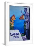 Capri view with Ancient Roman Empire Statue Poster-Markus Bleichner-Framed Art Print