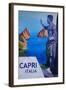 Capri view with Ancient Roman Empire Statue Poster-Markus Bleichner-Framed Art Print