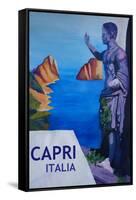 Capri view with Ancient Roman Empire Statue Poster-Markus Bleichner-Framed Stretched Canvas