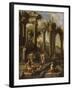 Capricci of Classical Ruins with Water Carriers, Philosophers and Noblemen (Left Panel)-Giovanni Ghisolfi (Circle of)-Framed Giclee Print