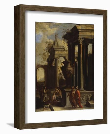 Capricci of Classical Ruins with Water Carriers, Philosophers and Noblemen (Right Panel)-Giovanni Ghisolfi (Circle of)-Framed Giclee Print