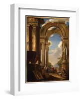 Capricci of Roman Ruins with Figures-Giovanni Paolo Pannini-Framed Giclee Print