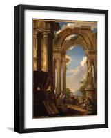 Capricci of Roman Ruins with Figures-Giovanni Paolo Pannini-Framed Giclee Print