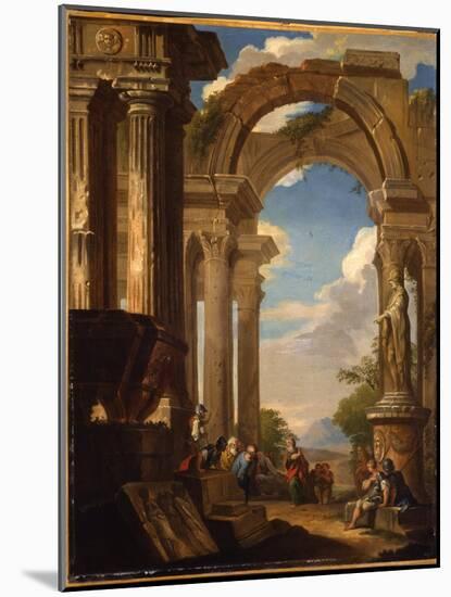 Capricci of Roman Ruins with Figures-Giovanni Paolo Pannini-Mounted Giclee Print