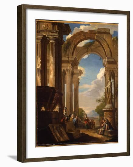 Capricci of Roman Ruins with Figures-Giovanni Paolo Pannini-Framed Giclee Print