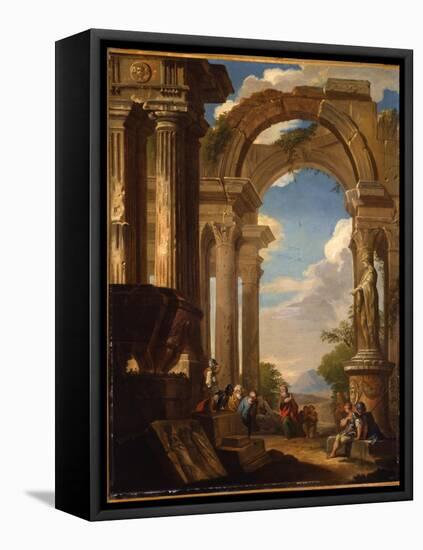 Capricci of Roman Ruins with Figures-Giovanni Paolo Pannini-Framed Stretched Canvas