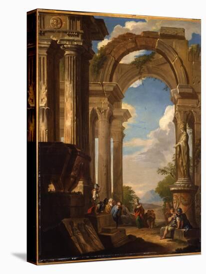 Capricci of Roman Ruins with Figures-Giovanni Paolo Pannini-Stretched Canvas