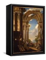 Capricci of Roman Ruins with Figures-Giovanni Paolo Pannini-Framed Stretched Canvas