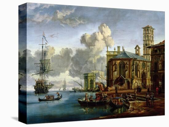 Capriccio of a Mediterranean Port-Abraham Storck-Stretched Canvas