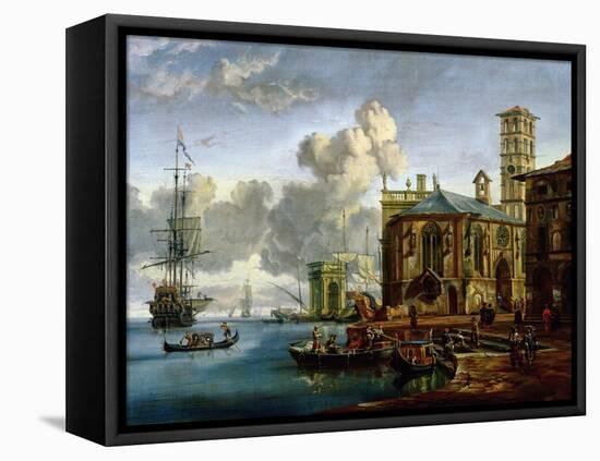 Capriccio of a Mediterranean Port-Abraham Storck-Framed Stretched Canvas