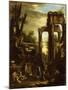 Capriccio of Classical Ruins and Statuary with Figures Conversing-Giovanni Ghisolfi-Mounted Giclee Print