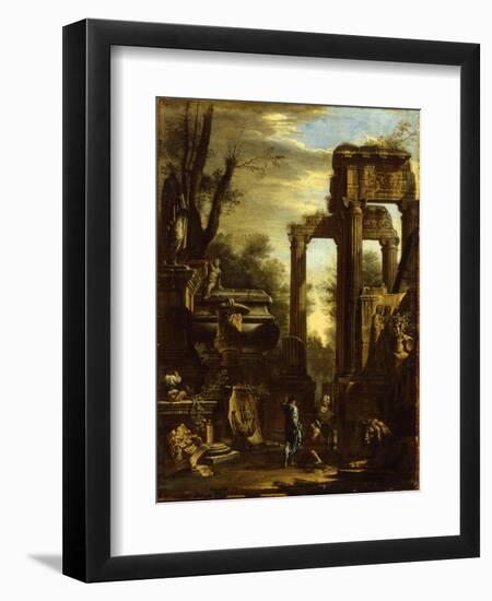 Capriccio of Classical Ruins and Statuary with Figures Conversing-Giovanni Ghisolfi-Framed Giclee Print