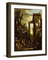 Capriccio of Classical Ruins and Statuary with Figures Conversing-Giovanni Ghisolfi-Framed Giclee Print