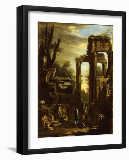 Capriccio of Classical Ruins and Statuary with Figures Conversing-Giovanni Ghisolfi-Framed Giclee Print