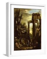 Capriccio of Classical Ruins and Statuary with Figures Conversing-Giovanni Ghisolfi-Framed Giclee Print