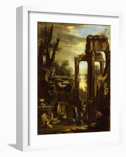 Capriccio of Classical Ruins and Statuary with Figures Conversing-Giovanni Ghisolfi-Framed Giclee Print