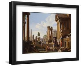 Capriccio of Classical Ruins with a Statue of Marcus Aurelius,The Temple of Saturn-Giovanni Paolo Pannini-Framed Giclee Print