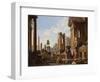 Capriccio of Classical Ruins with a Statue of Marcus Aurelius,The Temple of Saturn-Giovanni Paolo Pannini-Framed Giclee Print