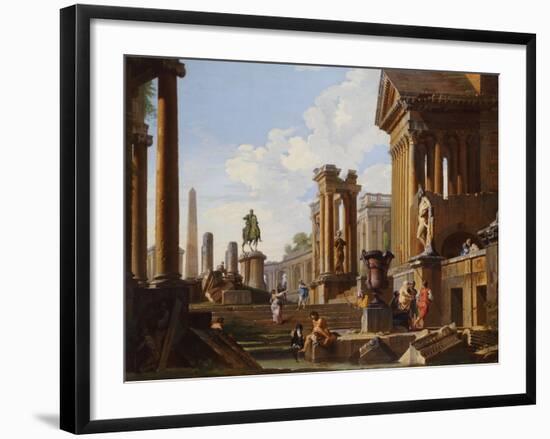 Capriccio of Classical Ruins with a Statue of Marcus Aurelius,The Temple of Saturn-Giovanni Paolo Pannini-Framed Giclee Print
