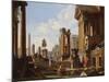 Capriccio of Classical Ruins with a Statue of Marcus Aurelius,The Temple of Saturn-Giovanni Paolo Pannini-Mounted Giclee Print