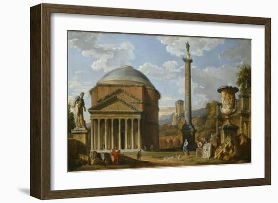 Capriccio of Roman Ruins with the Pantheon, 1737-Giovanni Paolo Pannini-Framed Giclee Print