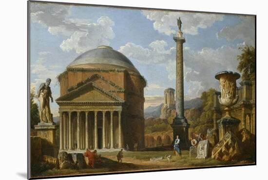 Capriccio of Roman Ruins with the Pantheon, 1737-Giovanni Paolo Pannini-Mounted Giclee Print