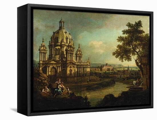 Capriccio with a Domed Church and Buildings in Pirna, c.1765-Bernardo Bellotto-Framed Stretched Canvas