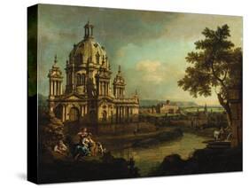 Capriccio with a Domed Church and Buildings in Pirna, c.1765-Bernardo Bellotto-Stretched Canvas