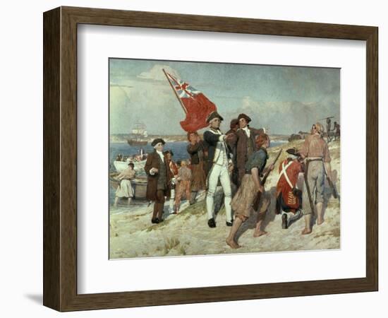 Capt Cook Landing at Botany Bay-Emanuel Phillips Fox-Framed Premium Giclee Print