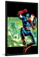 Captain America: Man Out of Time No.4 Cover: Captain America Jumping with his Shield-Bryan Hitch-Lamina Framed Poster