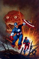 Captain America No.8 Cover: Captain America, Bucky and Red Skull Swimming-Joe Jusko-Lamina Framed Poster