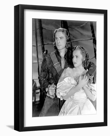 Captain Blood, Errol Flynn, Olivia De Havilland, 1935-null-Framed Photo