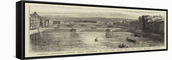 Captain Boyton's Voyage from Florence to Pisa, the Start from the Ponte Vecchio, Florence-null-Framed Stretched Canvas
