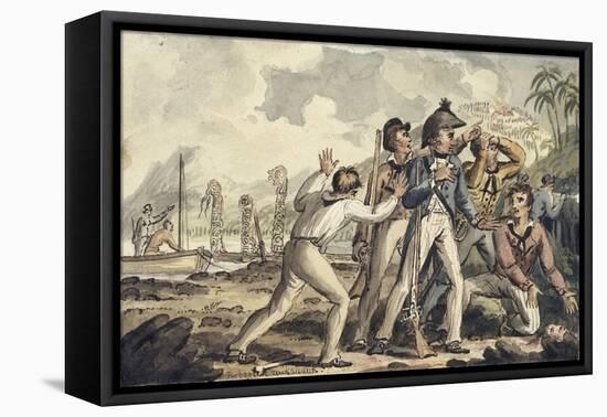 Captain Burney Discovering His Murdered Shipmates, Illustration from 'The Voyages of Captain Cook'-Isaac Robert Cruikshank-Framed Stretched Canvas