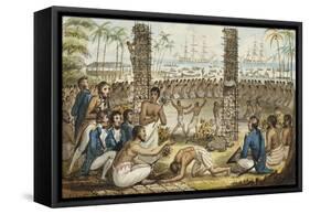 Captain Cook at the Island of Otaheite, Illustration from 'The Voyages of Captain Cook'-Isaac Robert Cruikshank-Framed Stretched Canvas