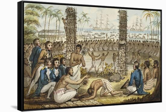 Captain Cook at the Island of Otaheite, Illustration from 'The Voyages of Captain Cook'-Isaac Robert Cruikshank-Framed Stretched Canvas