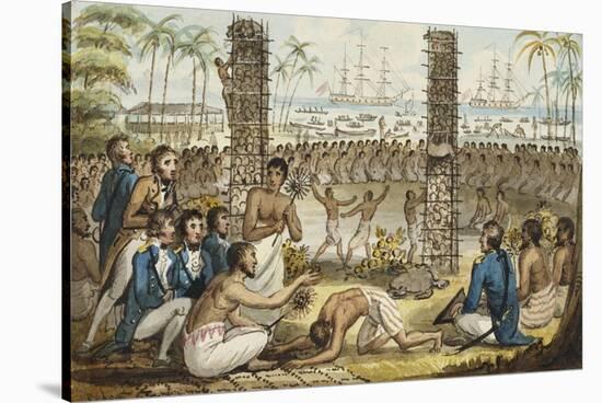 Captain Cook at the Island of Otaheite, Illustration from 'The Voyages of Captain Cook'-Isaac Robert Cruikshank-Stretched Canvas