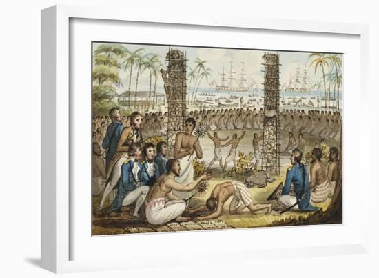Captain Cook at the Island of Otaheite, Illustration from 'The Voyages of Captain Cook'-Isaac Robert Cruikshank-Framed Giclee Print